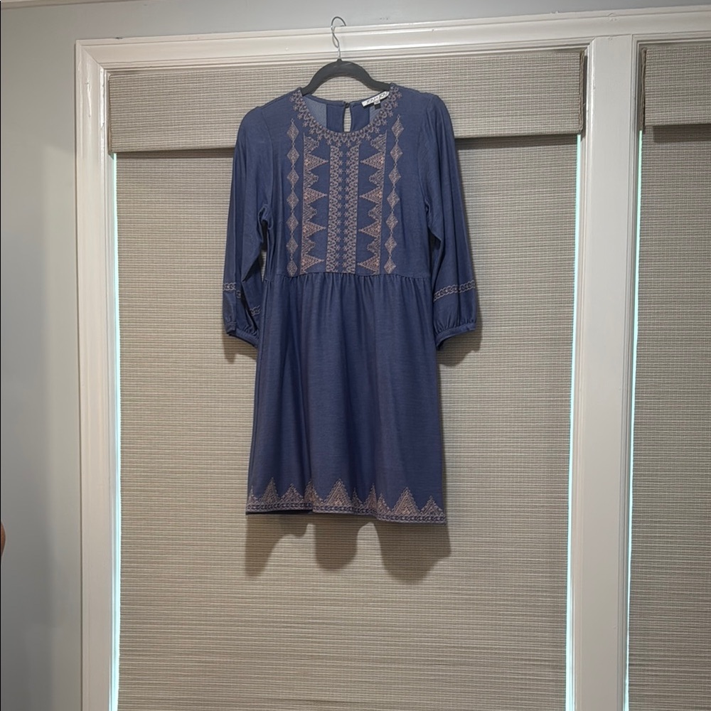 Joy Joy Women’s Blue Dress with Pink Embroidery